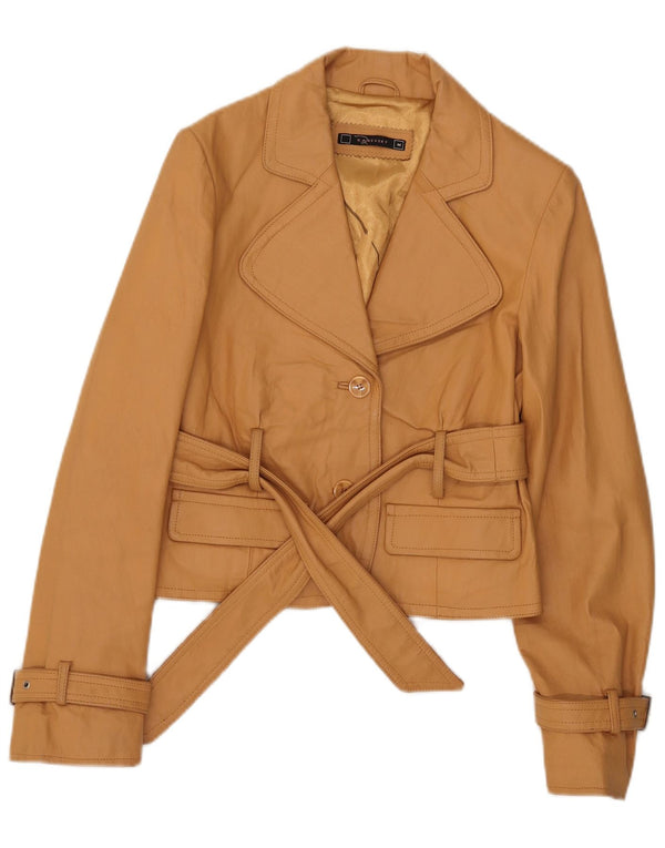 Vintage Womens Leather Jacket UK 12 Medium Beige Leather