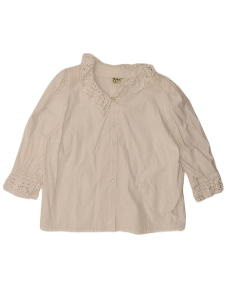Distler Womens 3/4 Sleeve Shirt Blouse EU 48 2XL White