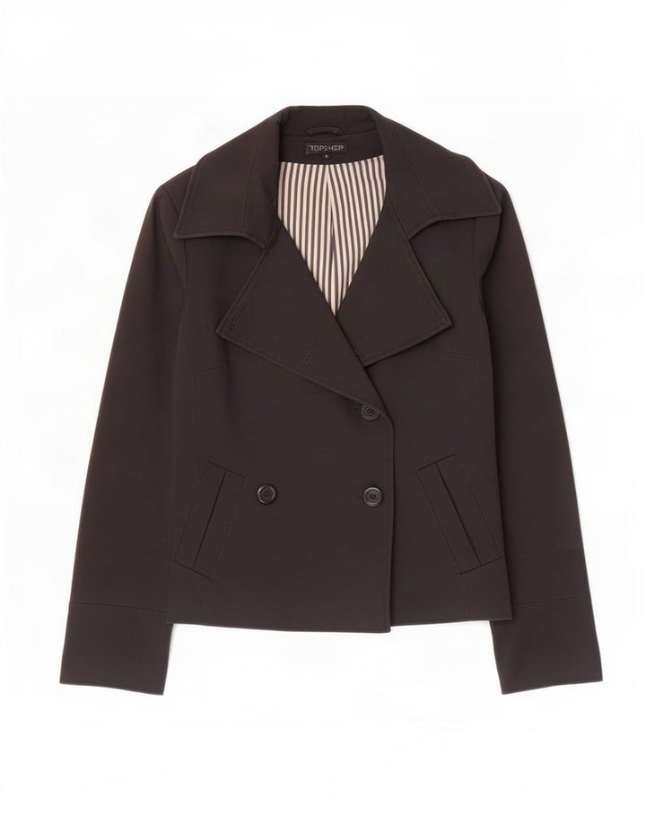 Topshop Womens Double Breasted Blazer Jacket UK 12 Medium Black Cotton