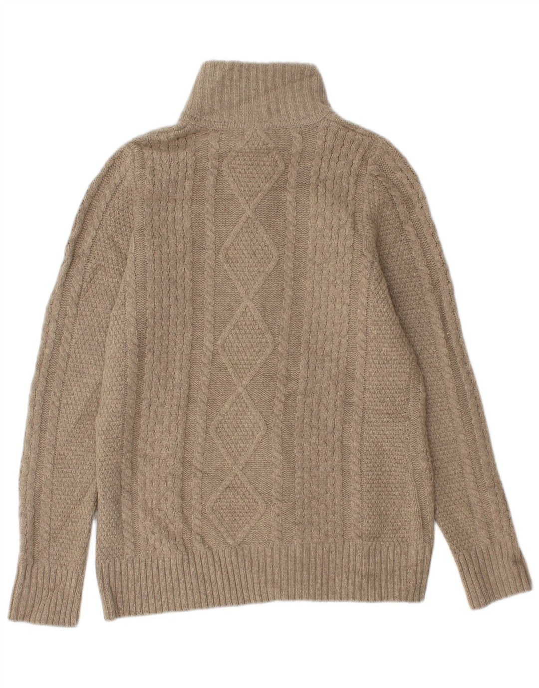 L.L.BEAN Womens Cardigan Sweater UK 12 Medium Beige Merino Wool