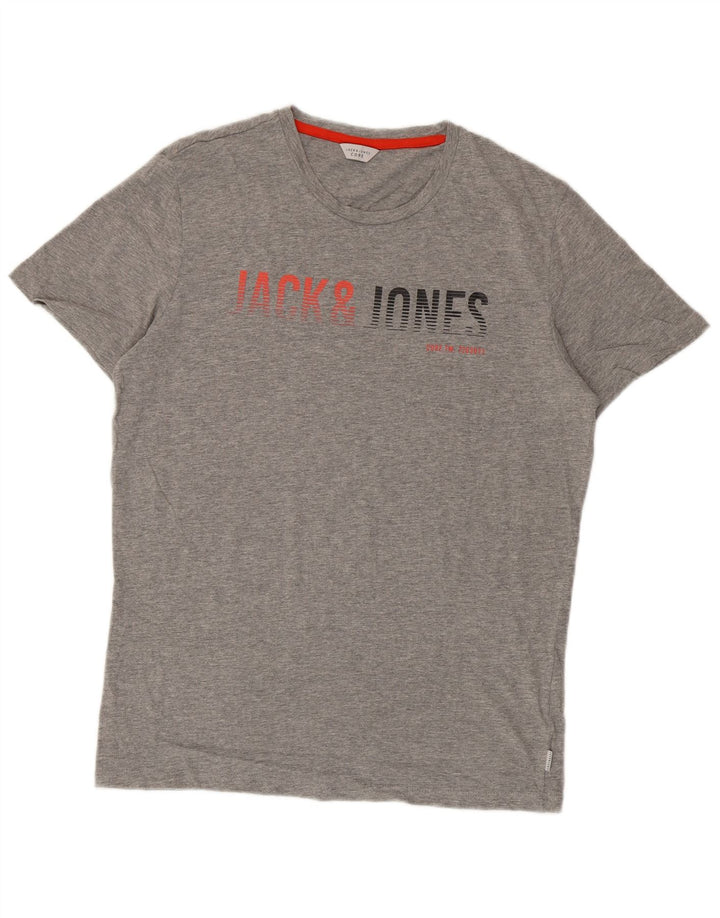 Jack & Jones Mens Core Graphic T-Shirt Top Medium Grey Cotton
