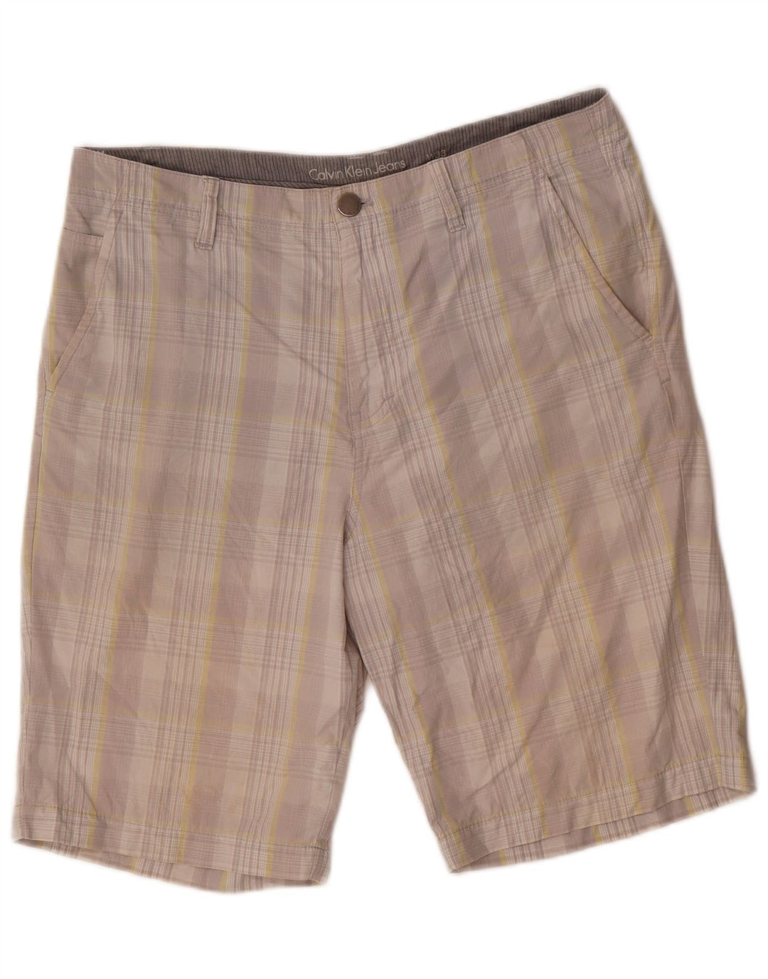Calvin Klein Mens Chino Shorts W33 Medium Grey Check Cotton