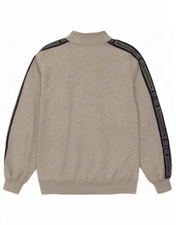 Champion Mens Graphic Zip Neck Sweatshirt Jumper Medium Grey Colourblock