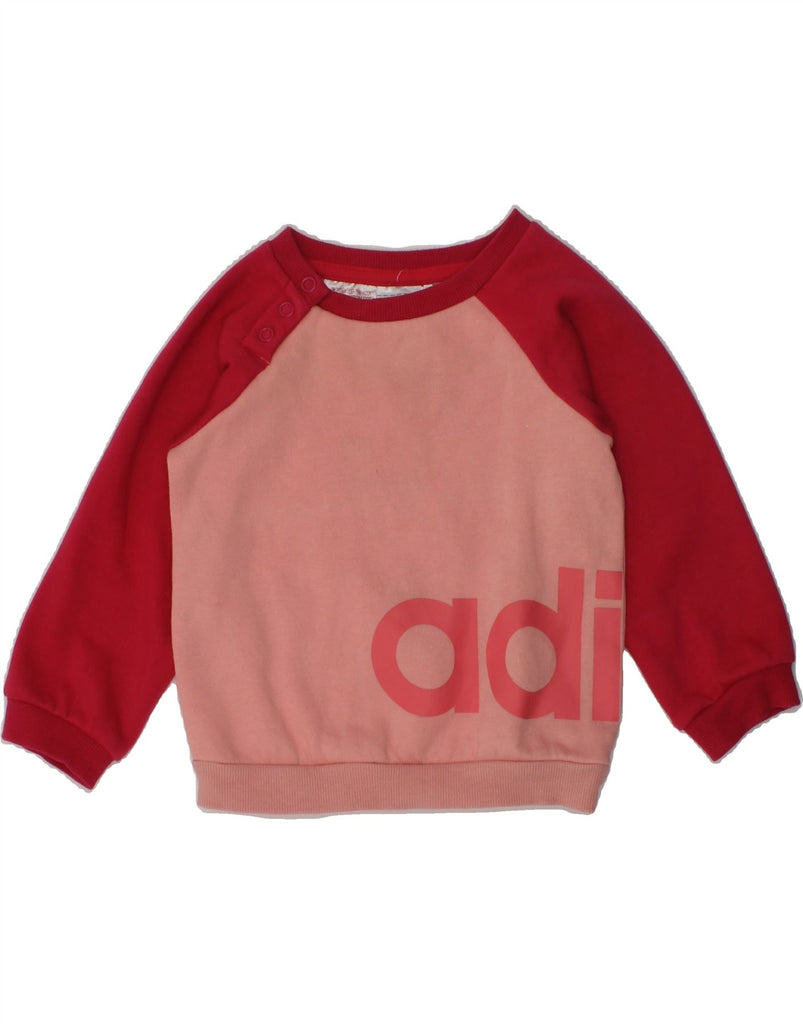 ADIDAS Baby Girls Graphic Sweatshirt Jumper 3-6 Months Red Colourblock | Vintage Adidas | Thrift | Second-Hand Adidas | Used Clothing | Messina Hembry 