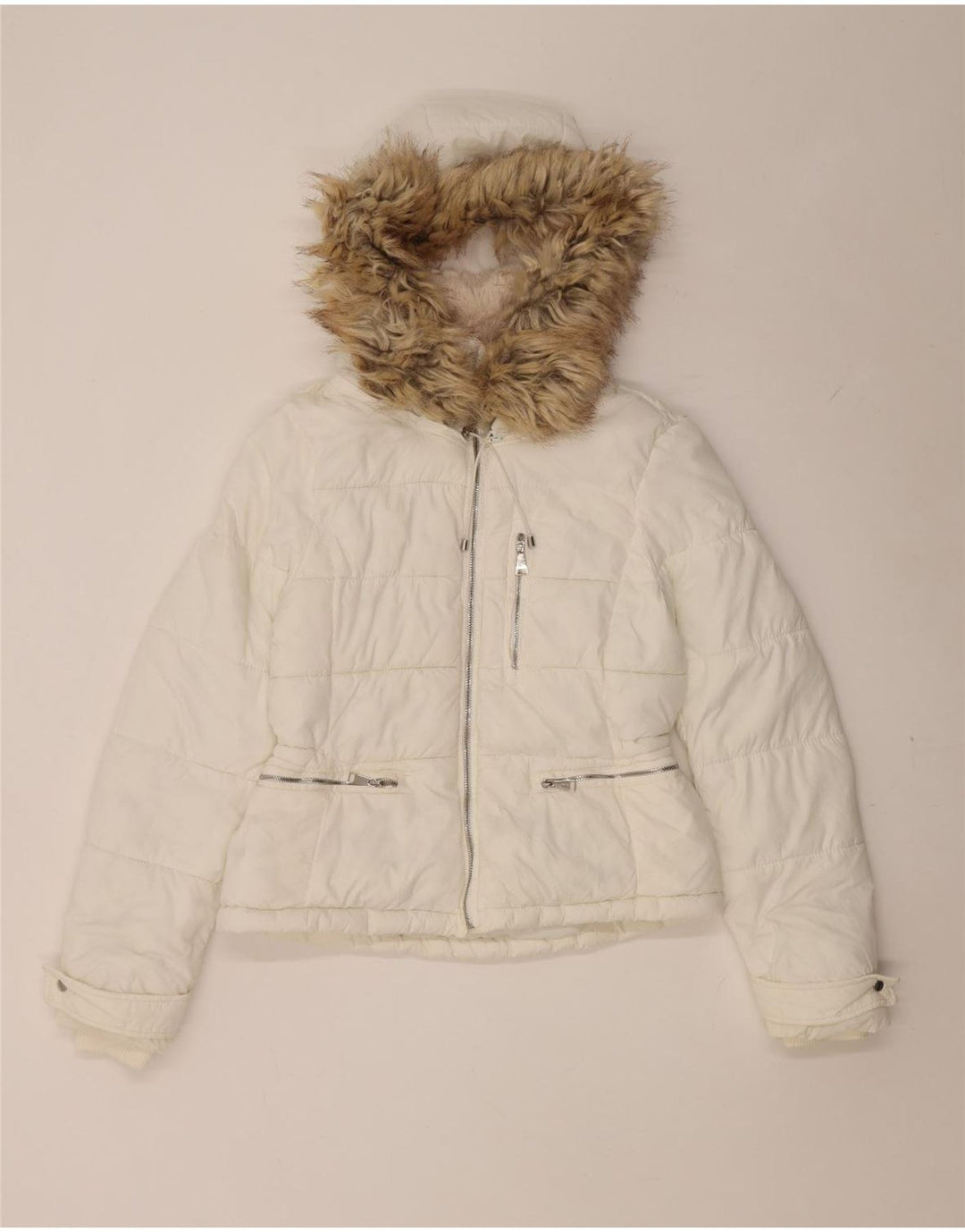 Zara Womens Hooded Padded Jacket UK 10 Small White Polyamide
