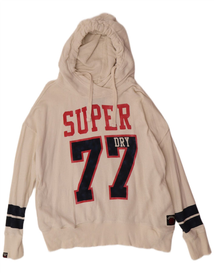 Superdry Womens Graphic Hoodie Jumper UK 18 XL Off White Cotton College
