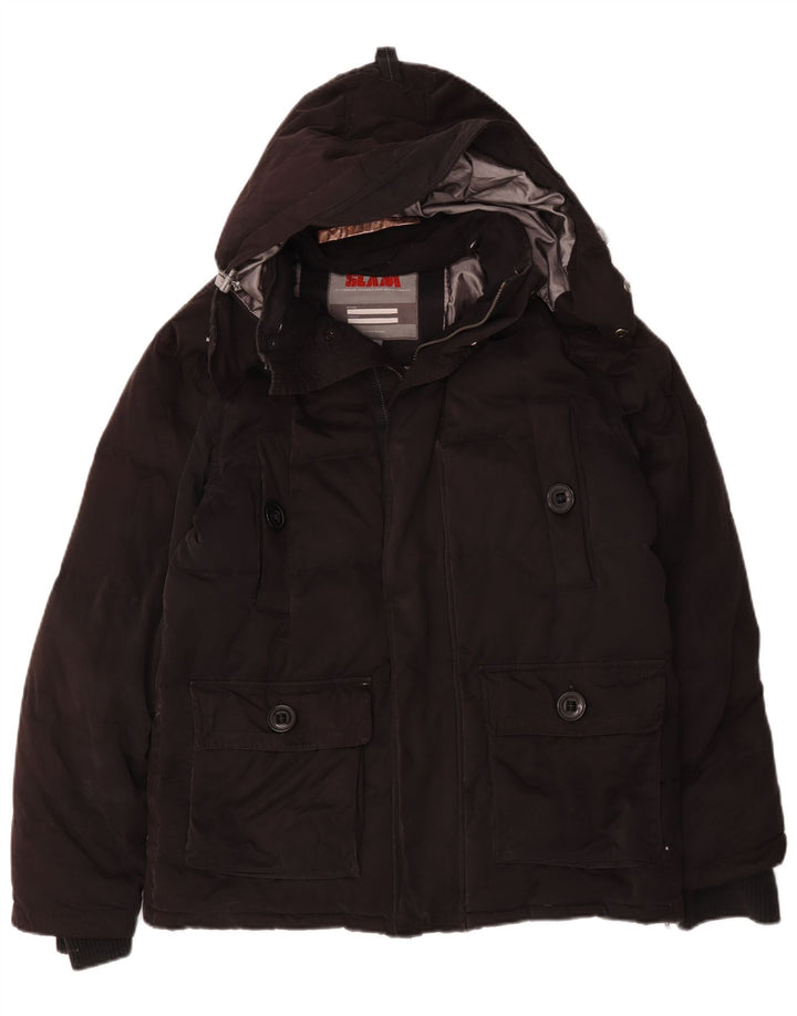 Slam Mens Hooded Padded Jacket UK 40 Large Black Cotton