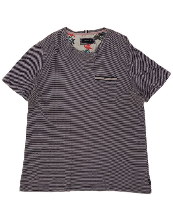 TED BAKER Womens T-Shirt Top Size 4 Large Navy Blue Pinstripe Cotton