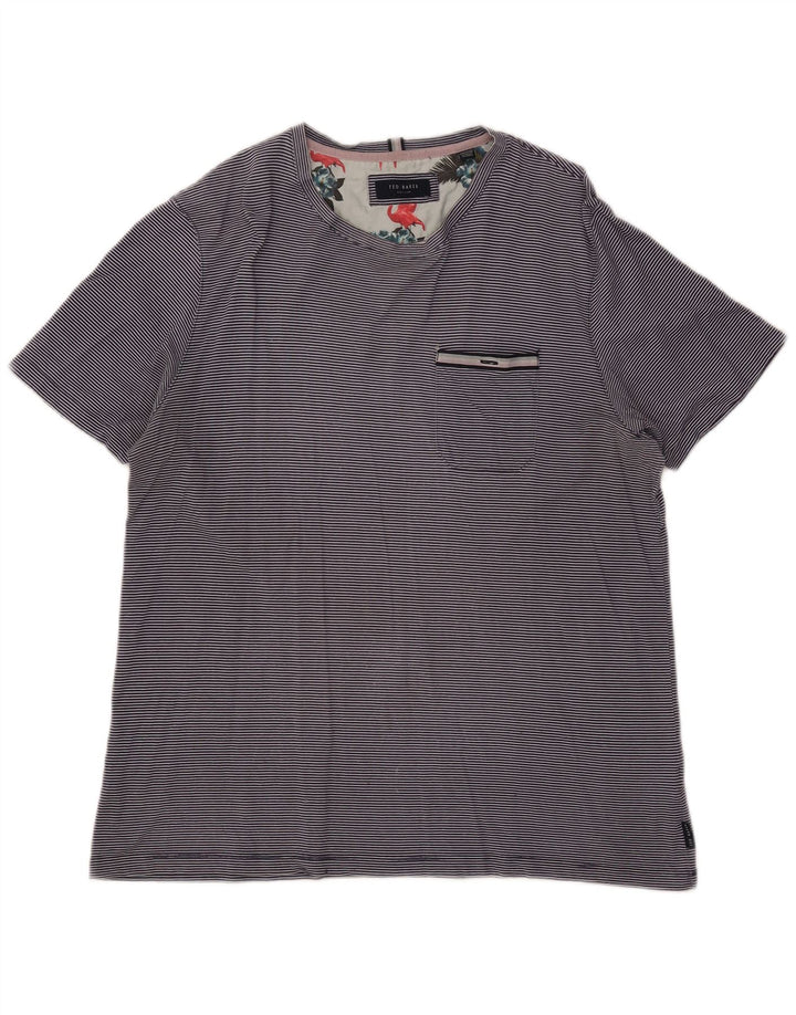 TED BAKER Womens T-Shirt Top Size 4 Large Navy Blue Pinstripe Cotton