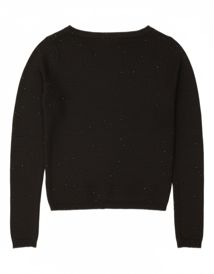 ZARA Womens Front Tie Boat Neck Jumper Sweater UK 12 Medium Black Flecked Vintage Zara and Second-Hand Zara from Messina Hembry 