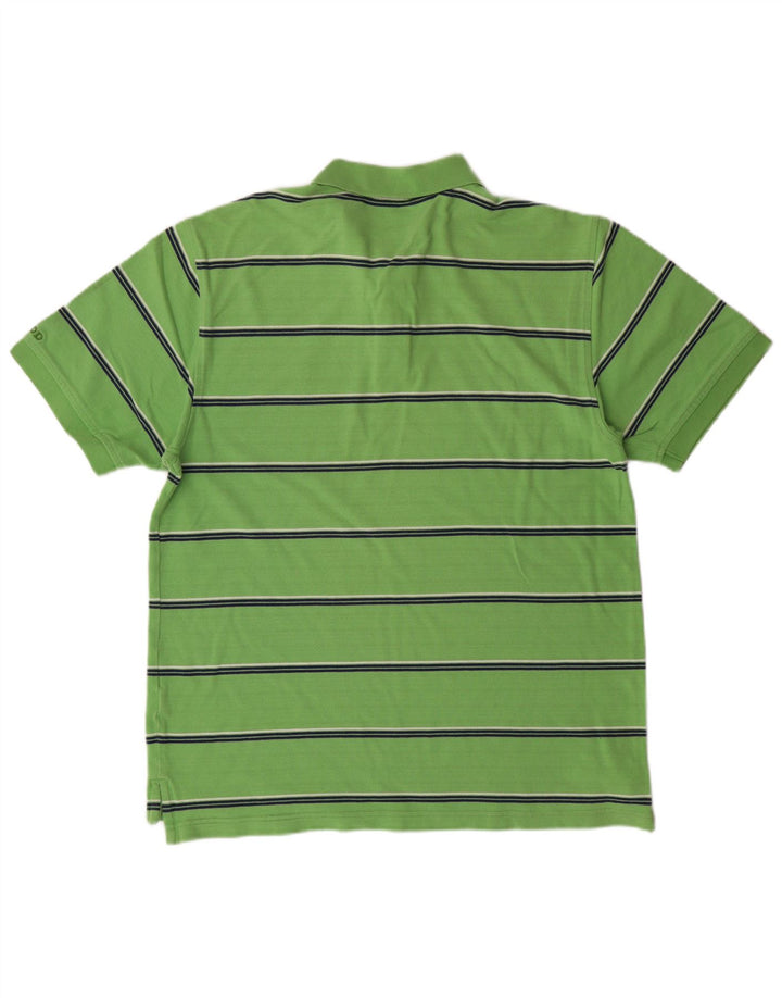 Izod Mens Polo Shirt Large Green Striped Cotton
