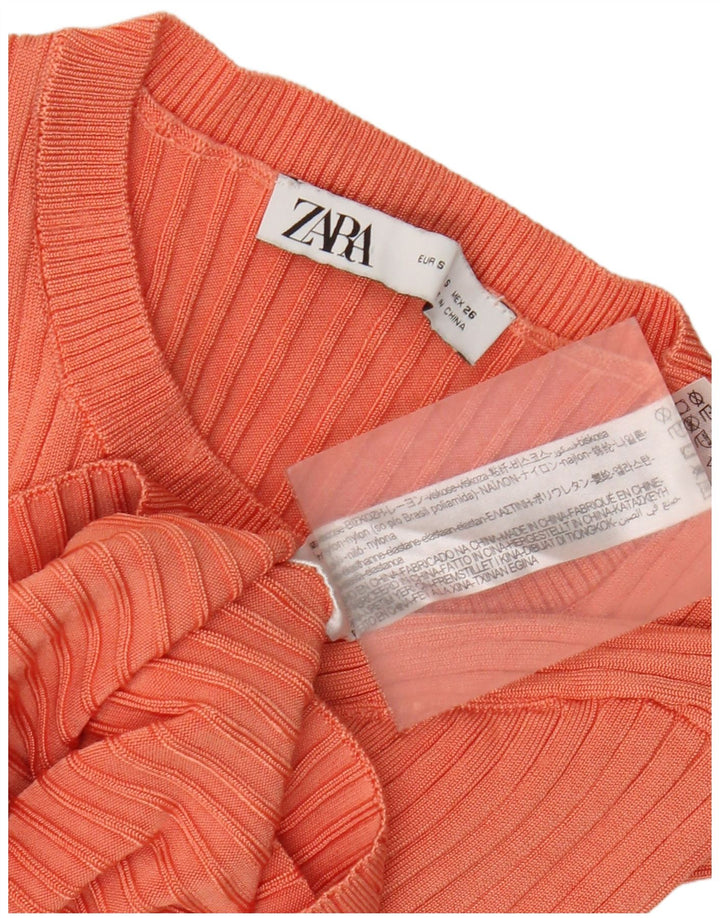 Zara Womens Crop Top Long Sleeve UK 8 Small Orange Viscose