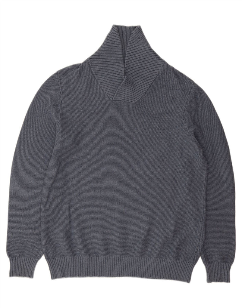 JOHN LEWIS Mens Shawl Neck Jumper Sweater Large Blue Cotton Vintage John Lewis and Second-Hand John Lewis from Messina Hembry 