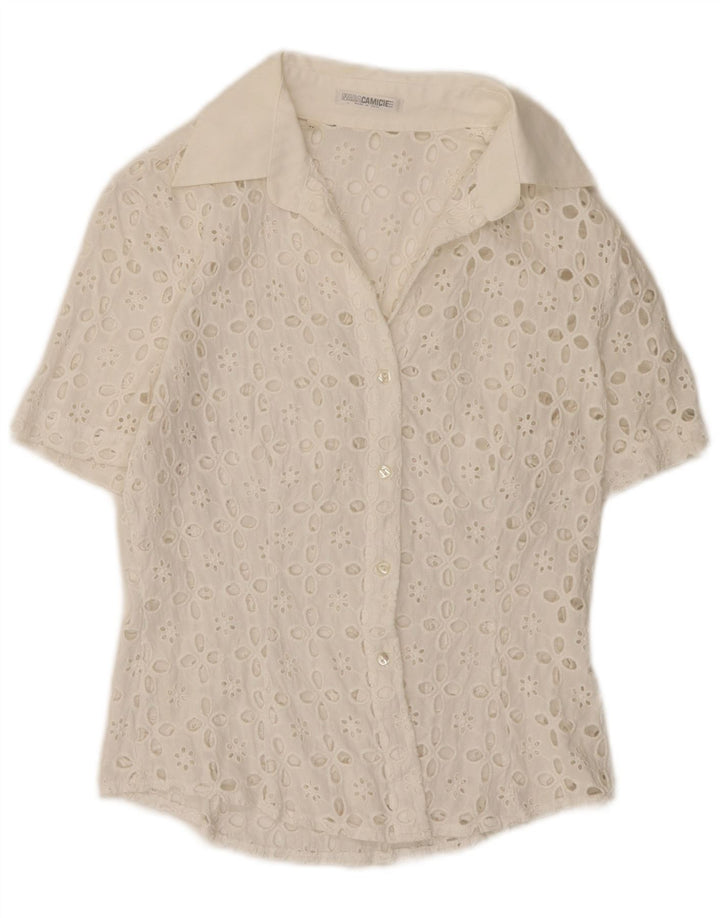 Naracamicie Womens Short Sleeve Shirt UK 12 Medium White Floral