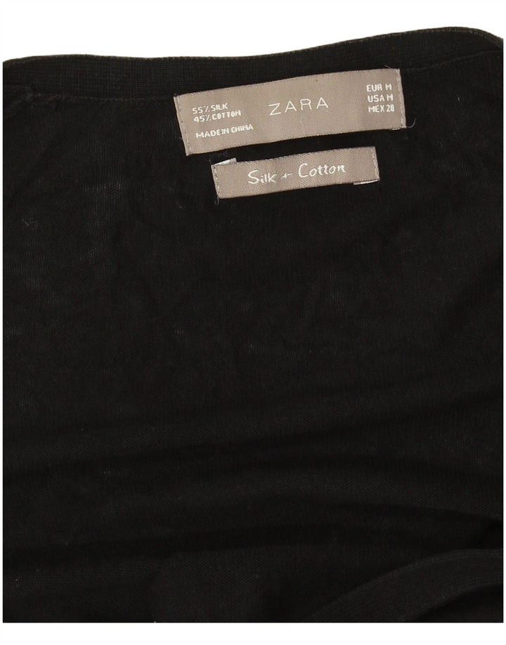 Zara Womens Longline Cardigan Sweater UK 14 Medium Black Silk