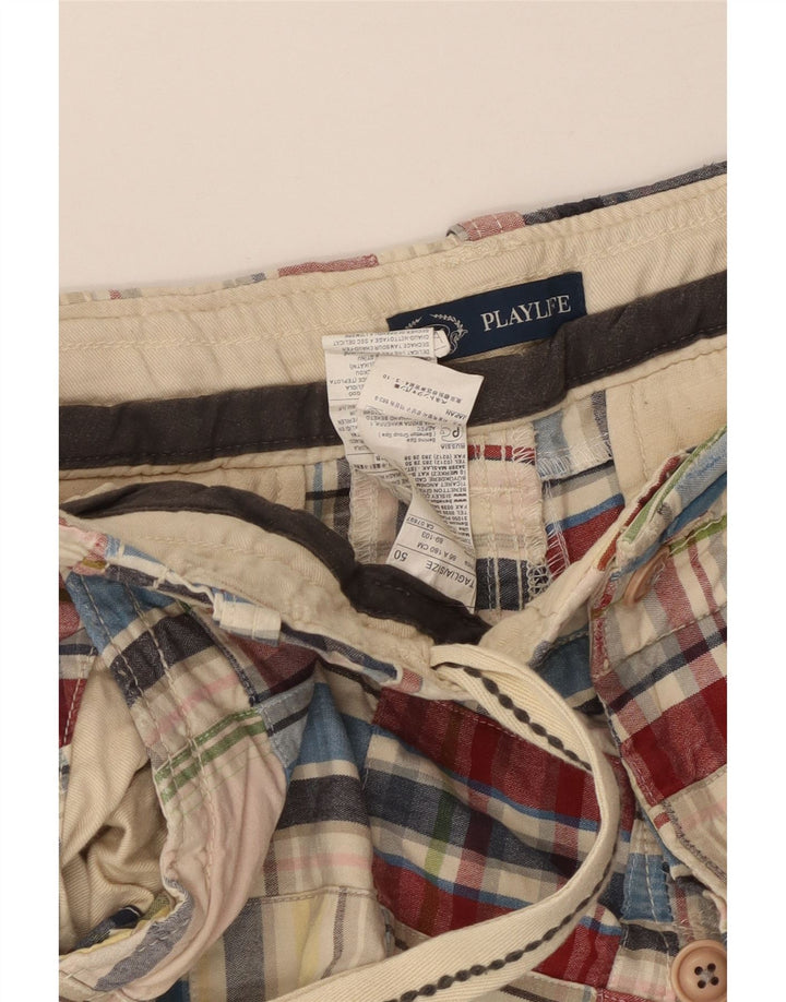 Playlife Mens Cargo Shorts IT 50 Large W36 Multicoloured Check Cotton
