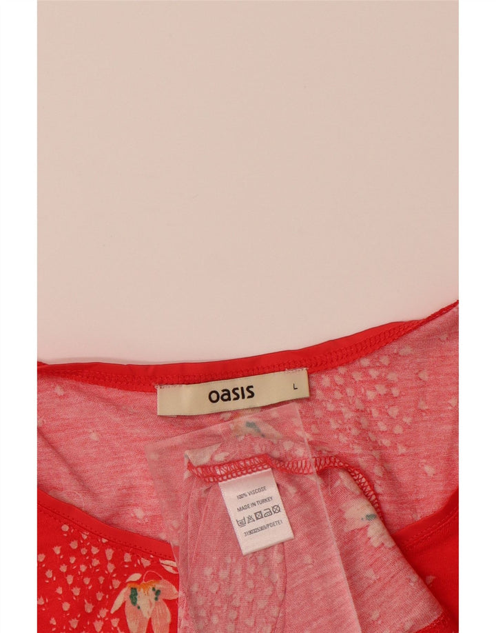 OASIS Womens Vest Top UK 14 Large Red Floral Viscose