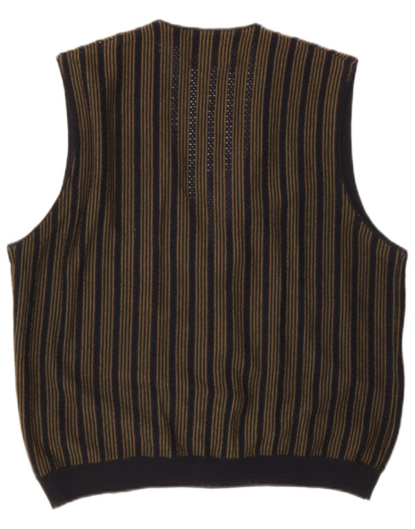 Il Granchio Mens Sleeveless Cardigan Sweater Medium Khaki Striped Wool