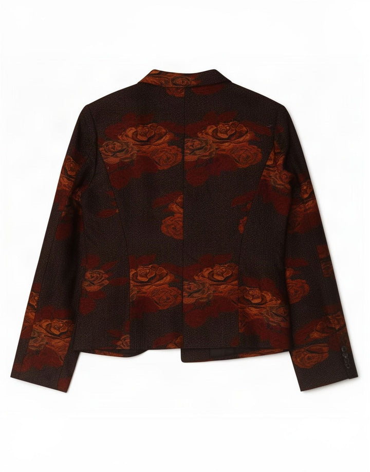 Vintage Womens 3 Button Blazer Jacket UK 14 Medium Brown Floral
