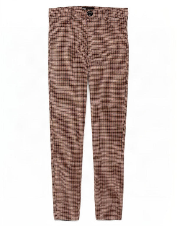 Zara Womens Skinny Casual Trousers Medium W28 L26 Brown Houndstooth Viscose