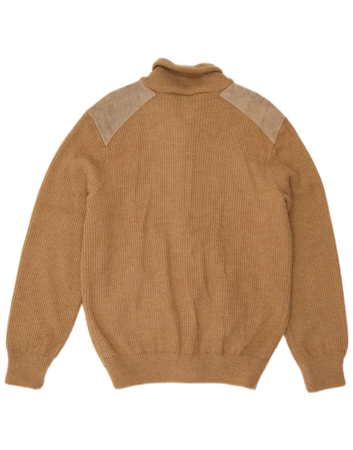 Vintage Mens Cardigan Sweater Medium Beige Colourblock Acrylic
