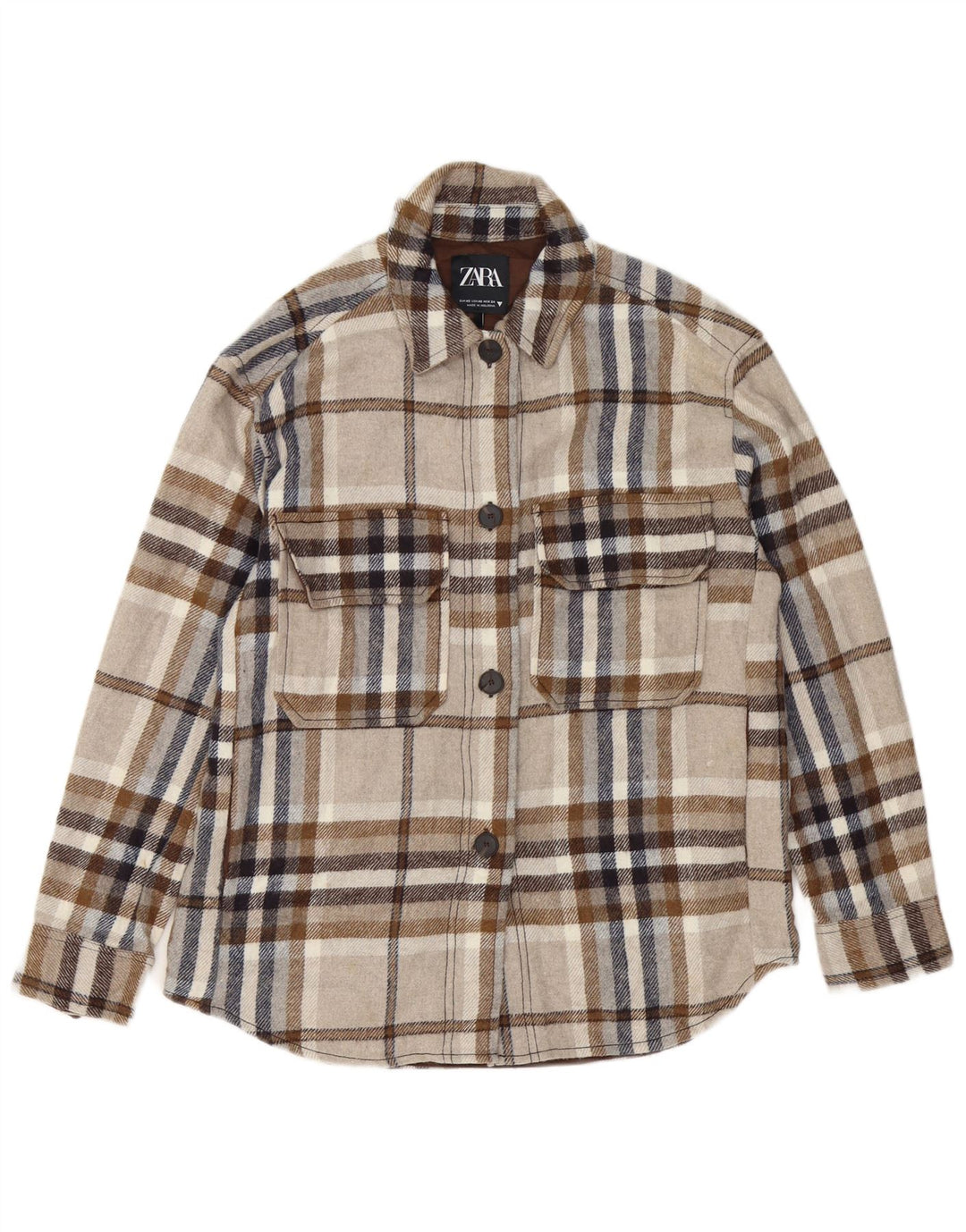 Zara Womens Oversized Lumberjack Flannel Shirt UK 6 XS Grey Check