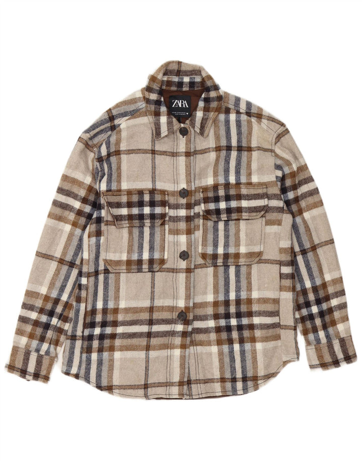 Zara Womens Oversized Lumberjack Flannel Shirt UK 6 XS Grey Check