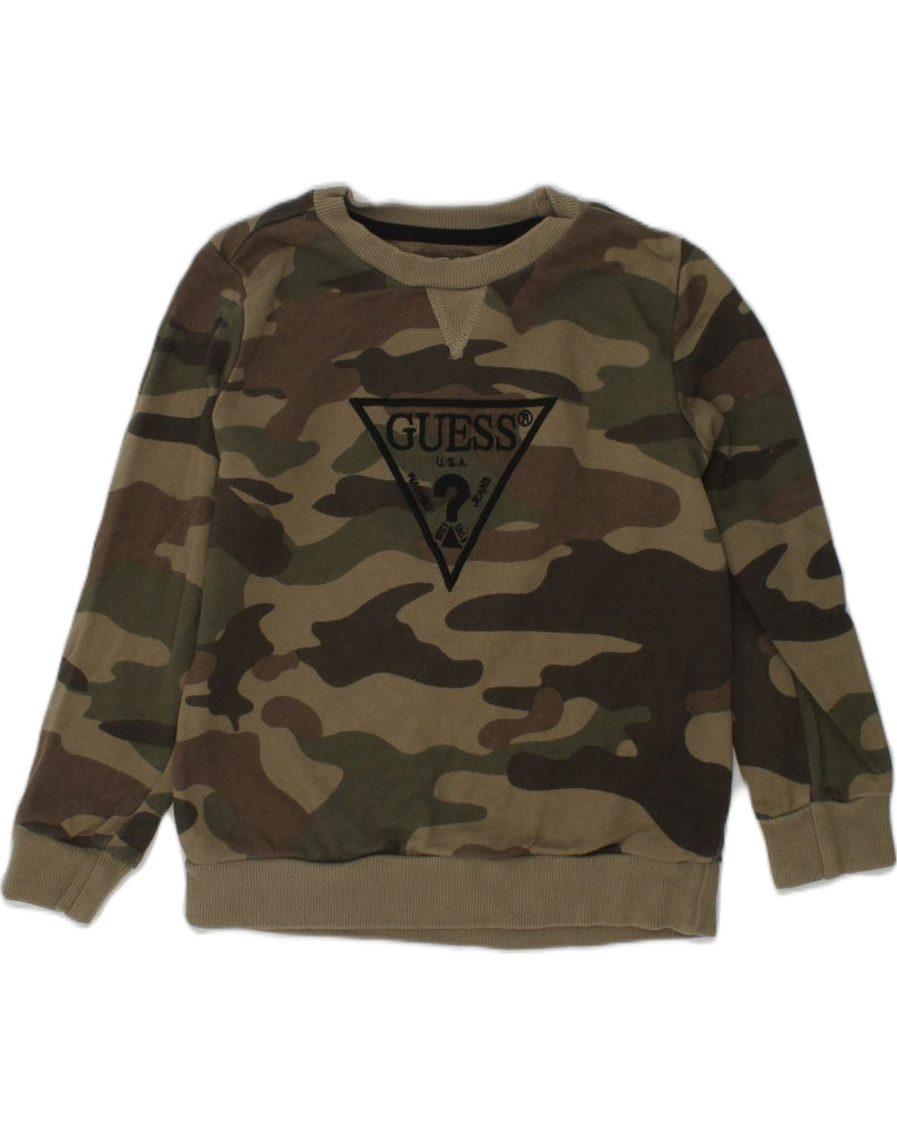 GUESS Boys Graphic Sweatshirt Jumper 3-4 Years Green Camouflage Cotton | Vintage Guess | Thrift | Second-Hand Guess | Used Clothing | Messina Hembry 