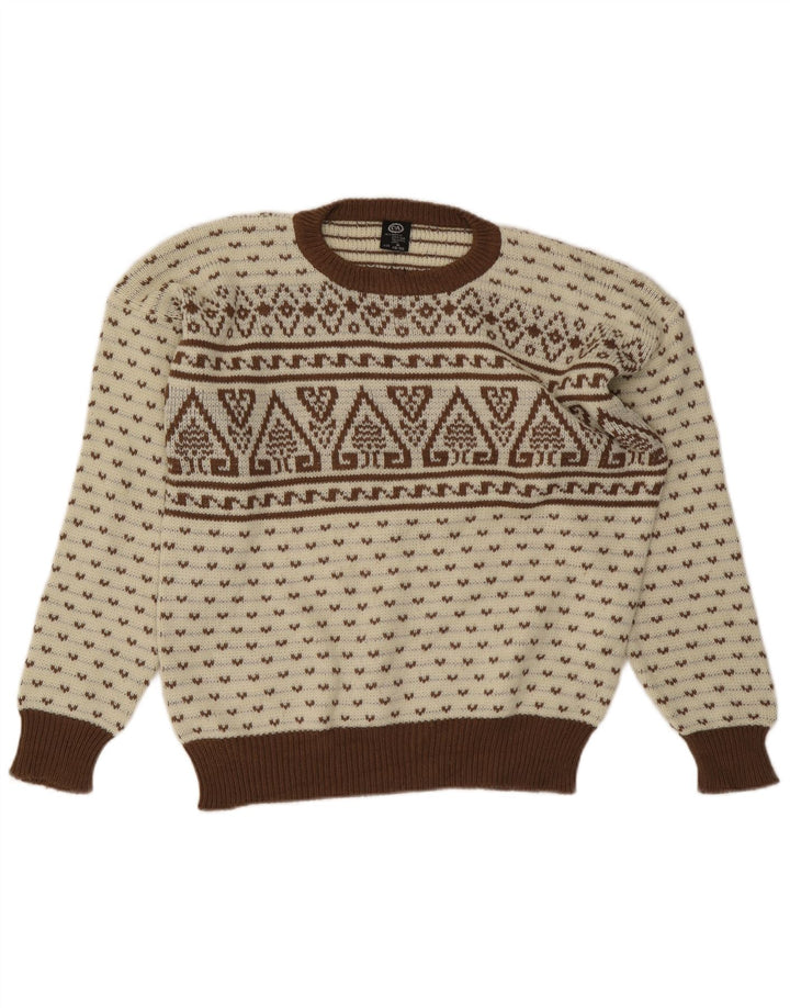 C & A Mens Crew Neck Jumper Sweater IT 48/50 Medium Beige Fair Isle