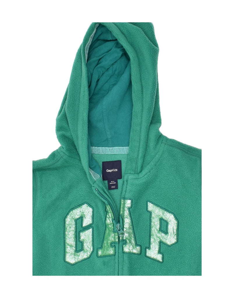 GAP Girls Graphic Hooded Fleece Jacket 10-11 Years Green Polyester | Vintage Gap | Thrift | Second-Hand Gap | Used Clothing | Messina Hembry 