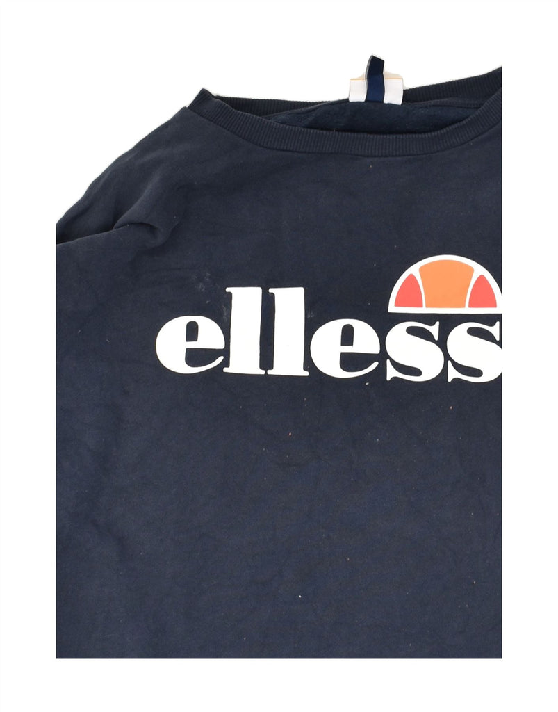 ELLESSE Womens Graphic Sweatshirt Jumper UK 14 Large  Navy Blue Cotton | Vintage Ellesse | Thrift | Second-Hand Ellesse | Used Clothing | Messina Hembry 