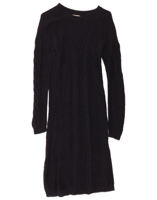 Hobbs Womens Long Sleeve Jumper Dress UK 12 Medium Navy Blue Cotton