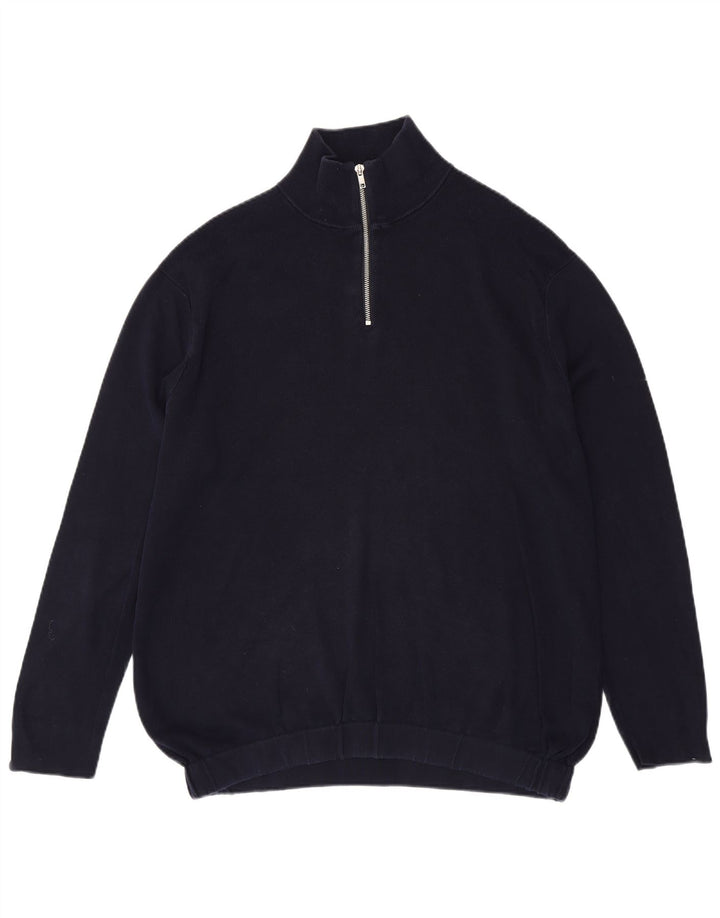 Zara Mens Zip Neck Jumper Sweater Large Navy Blue Cotton