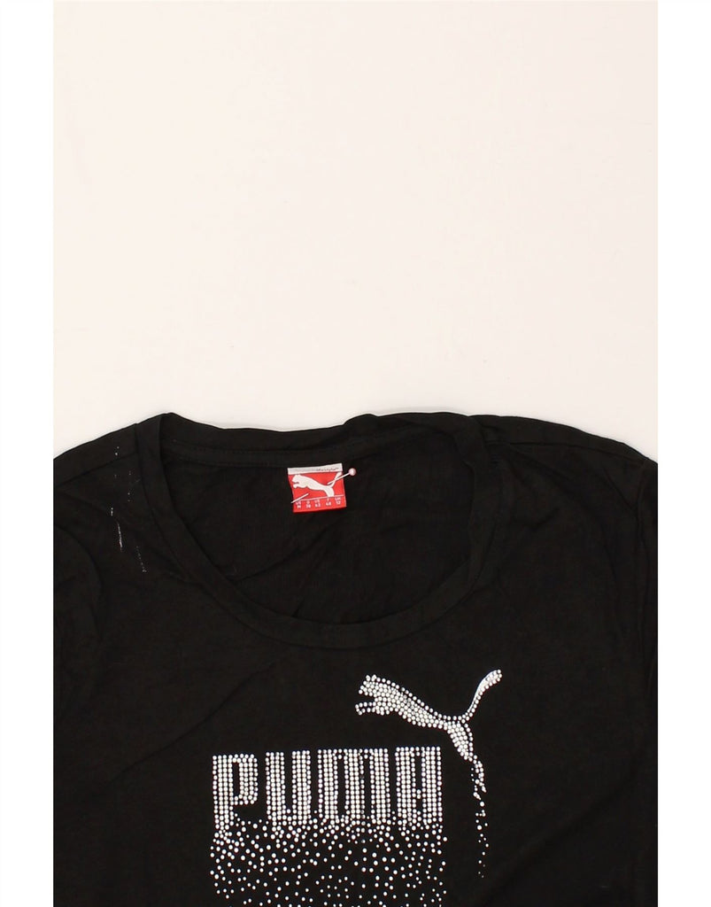 PUMA Womens Graphic T-Shirt Top UK 12 Medium Black | Vintage Puma | Thrift | Second-Hand Puma | Used Clothing | Messina Hembry 