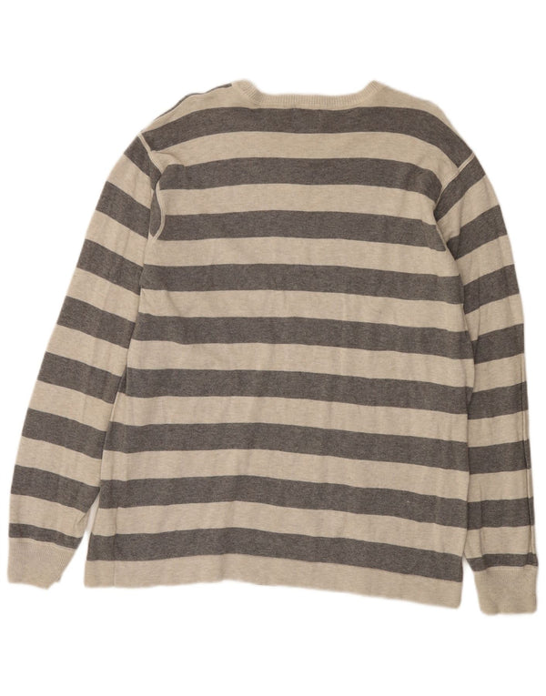 Timberland Mens Crew Neck Jumper Sweater Medium Grey Striped Cotton