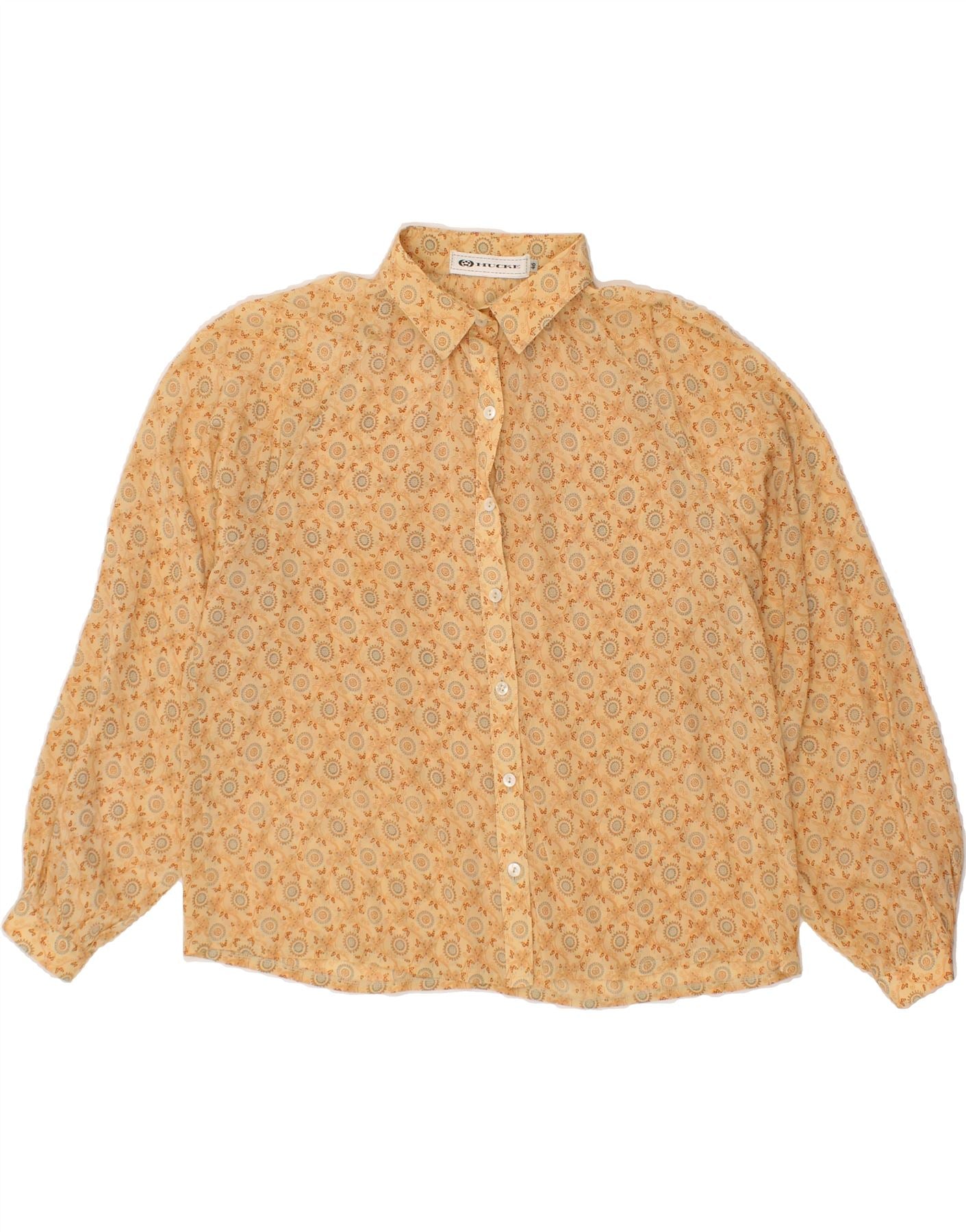 HUCKE Womens Abstract Pattern Shirt Blouse EU 46 XL Beige Acetate