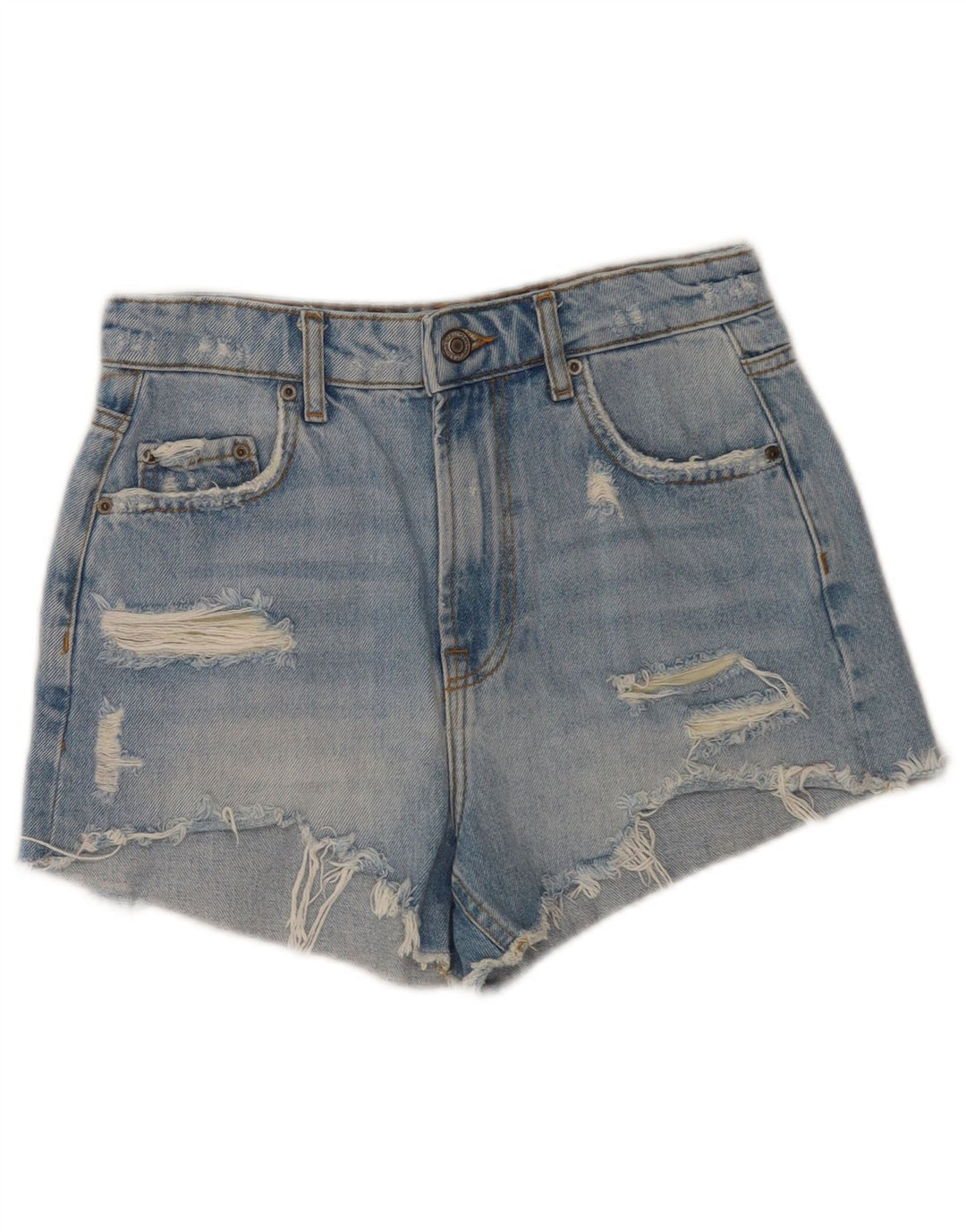 Zara Womens Distressed Denim Shorts EU 36 XS W26  Blue
