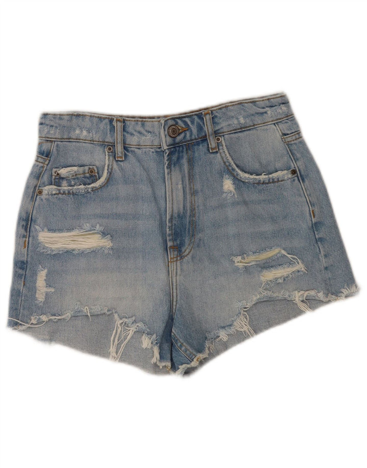 Zara Womens Distressed Denim Shorts EU 36 XS W26  Blue
