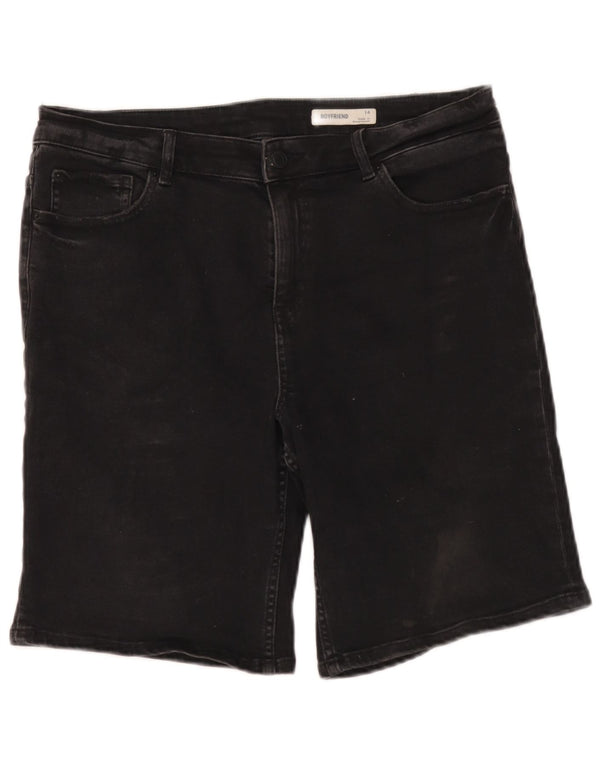Marks & Spencer Womens Boyfriend Denim Shorts UK 14 Large W36 Black Cotton