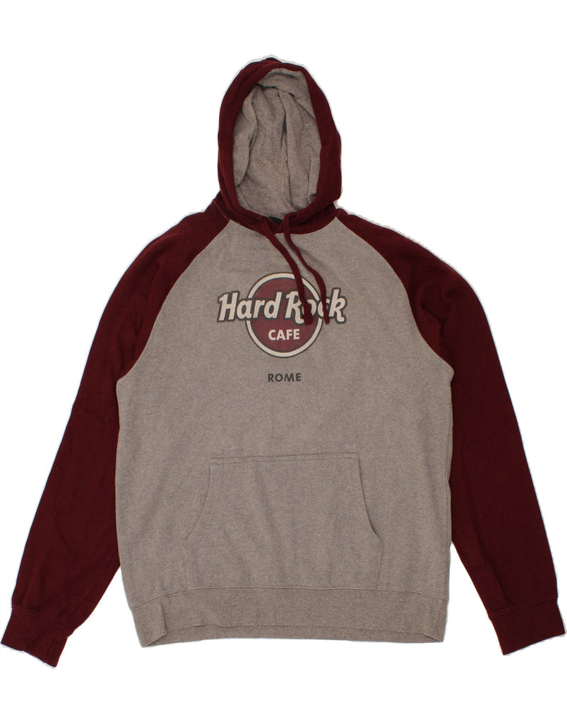 HARD ROCK CAFE Mens Rome Graphic Hoodie Jumper XL Grey Colourblock Cotton Vintage Hard Rock Cafe and Second-Hand Hard Rock Cafe from Messina Hembry 