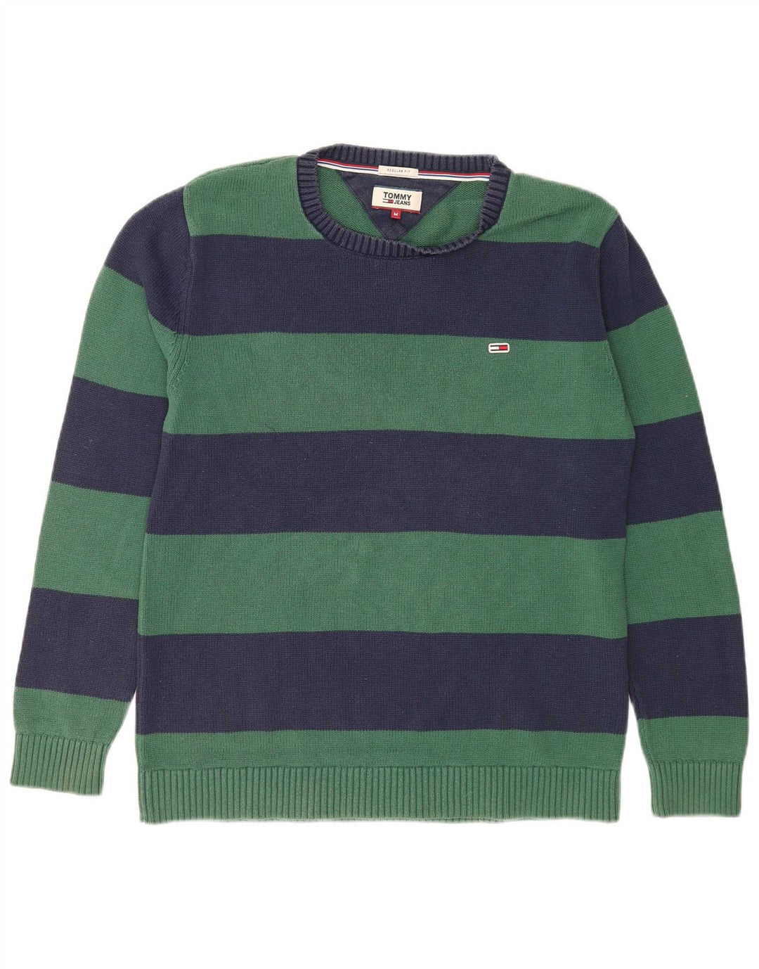 Tommy Hilfiger Mens Crew Neck Jumper Sweater Medium Green Striped