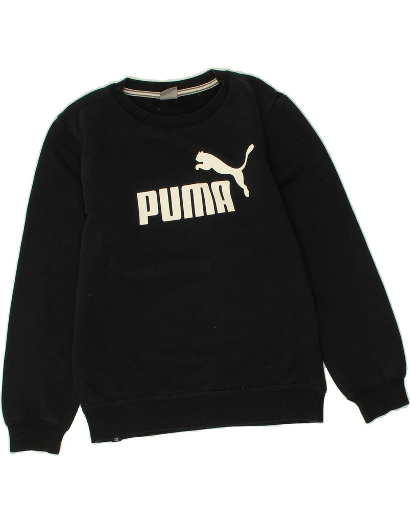 PUMA Girls Graphic Sweatshirt Jumper 11-12 Years Large Black Cotton | Vintage Puma | Thrift | Second-Hand Puma | Used Clothing | Messina Hembry 