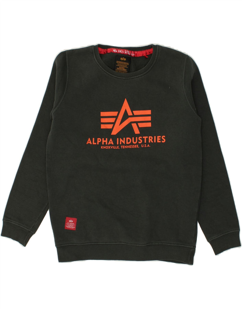 ALPHA INDUSTRIES Boys Graphic Sweatshirt Jumper 13-14 Years Green Cotton | Vintage Alpha Industries | Thrift | Second-Hand Alpha Industries | Used Clothing | Messina Hembry 