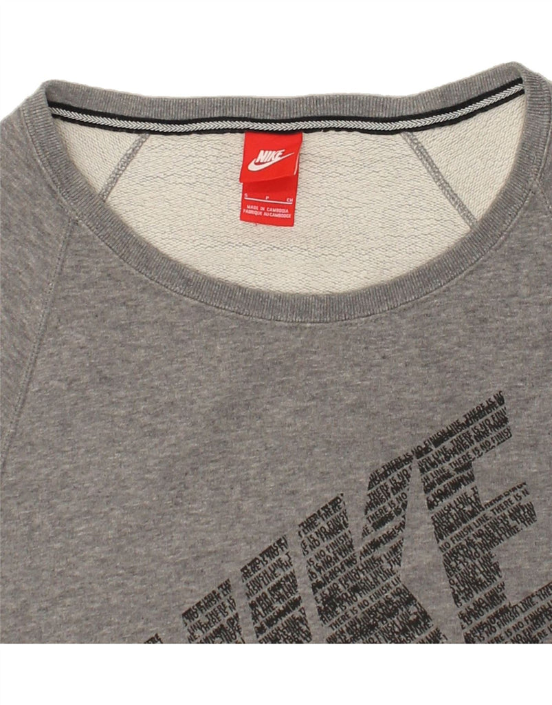 NIKE Womens Graphic Sweatshirt Jumper UK 10 Small Grey Cotton | Vintage Nike | Thrift | Second-Hand Nike | Used Clothing | Messina Hembry 