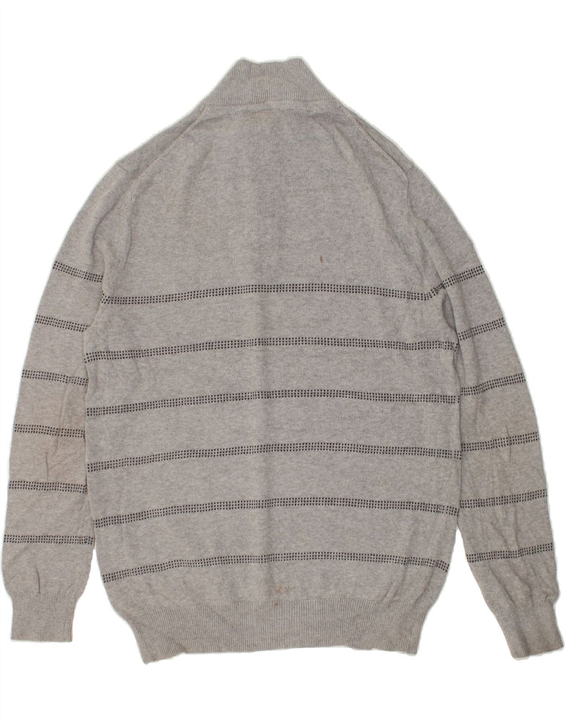 CREW CLOTHING Mens Zip Neck Jumper Sweater 2XL Grey Striped Cotton | Vintage Crew Clothing | Thrift | Second-Hand Crew Clothing | Used Clothing | Messina Hembry 