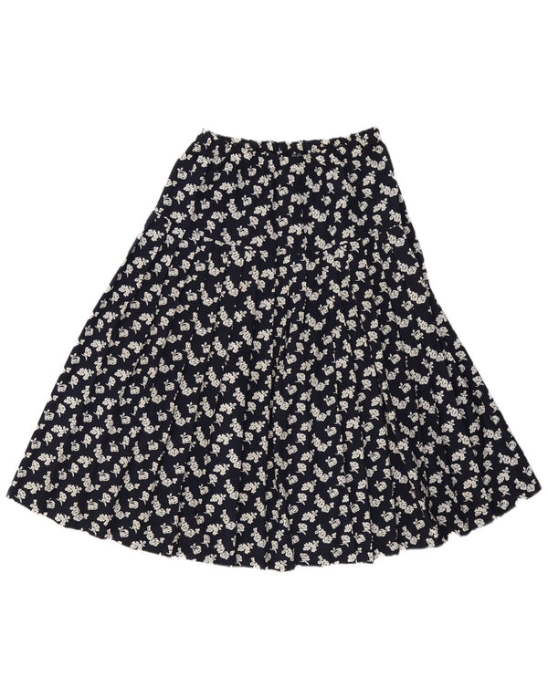 Vintage Womens Pleated A-Line Skirt Small W26 Navy Blue Floral Silk