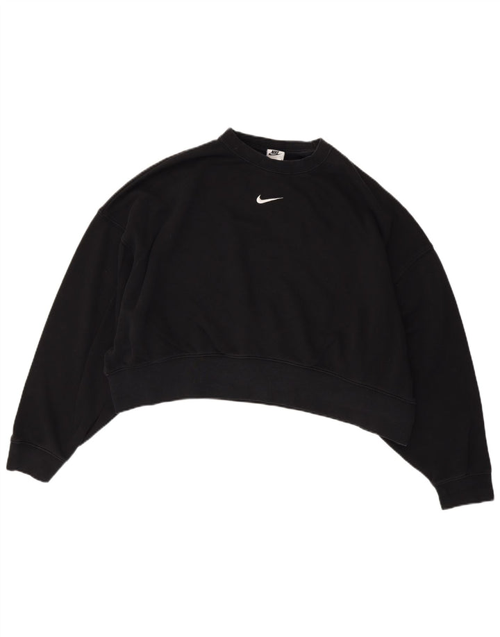 NIKE Womens Crop Oversized Sweatshirt Jumper UK 14 Medium Black Cotton