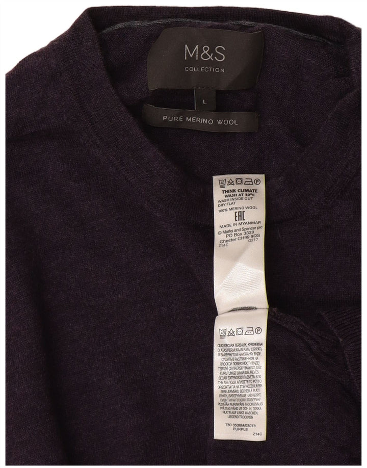 Marks & Spencer Mens Crew Neck Jumper Sweater Large Purple Wool