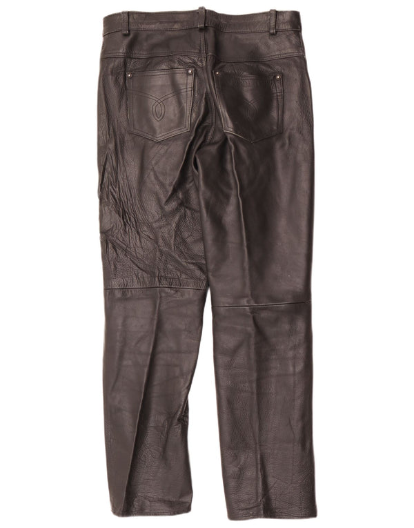 Vintage Mens Straight Leather Trousers W34 L31 Black