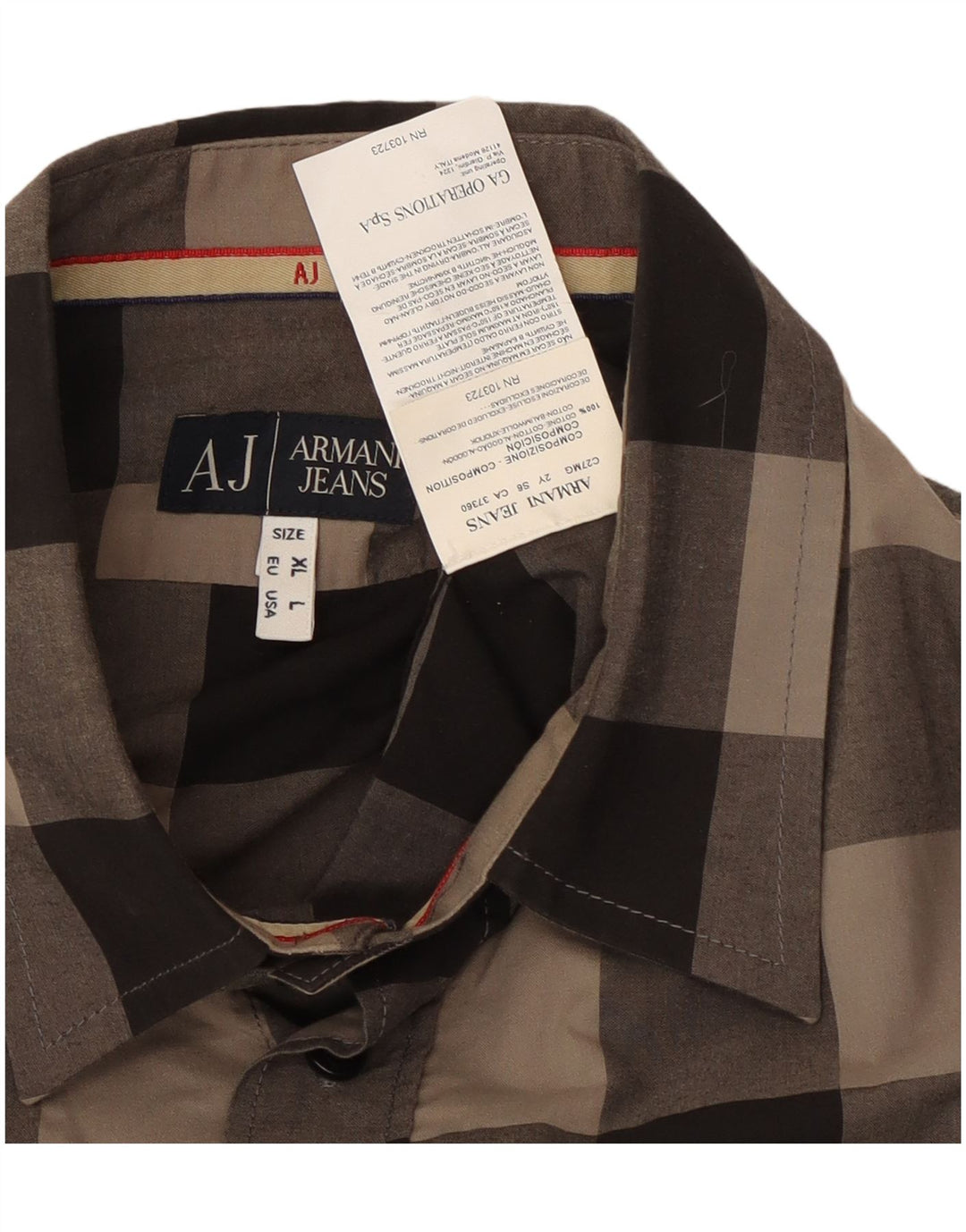 Armani Jeans Mens Shirt Large Grey Gingham Cotton